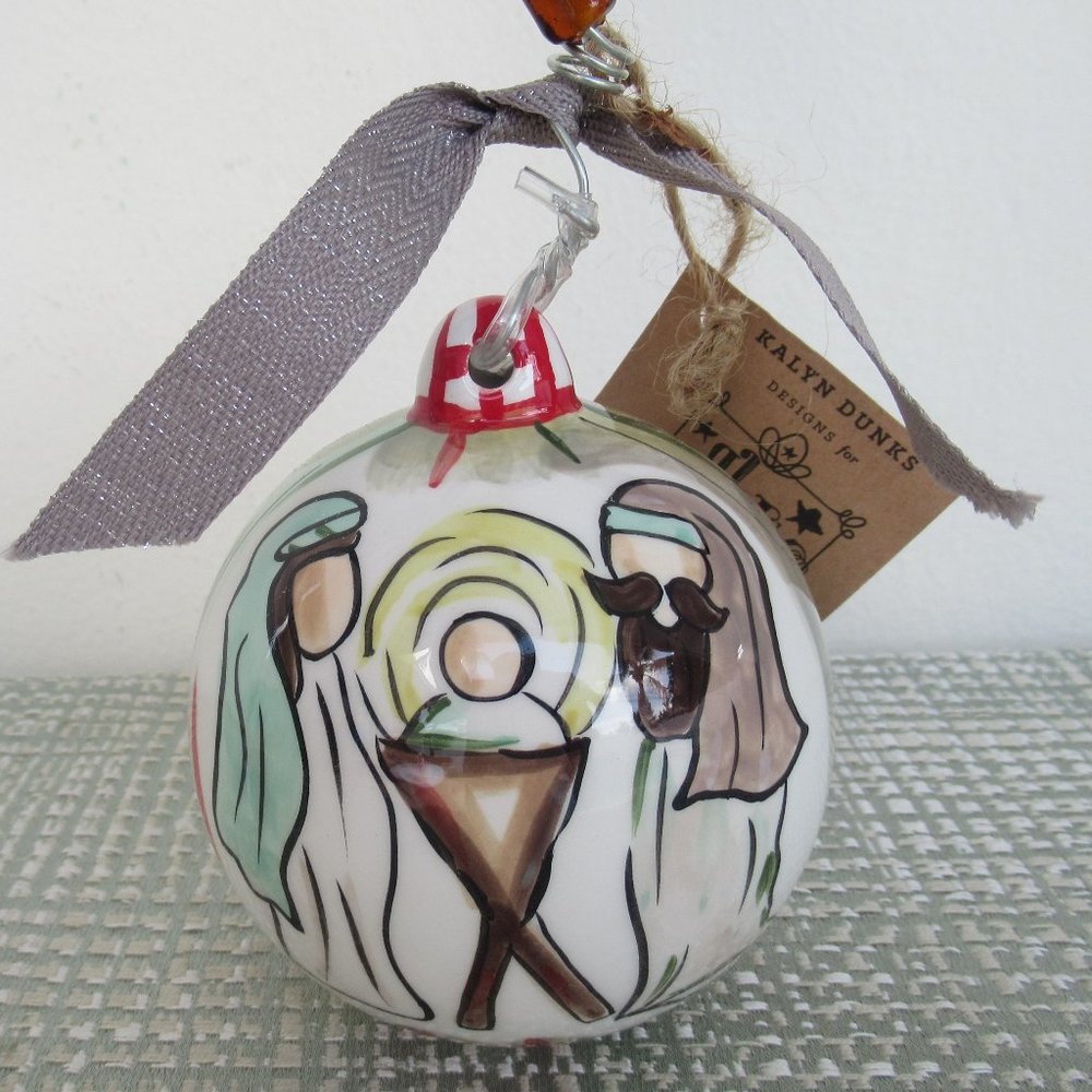 Glory Haus Glass Ball Christmas Ornament w/ Beaded Hook Nativity 3.5" diameter